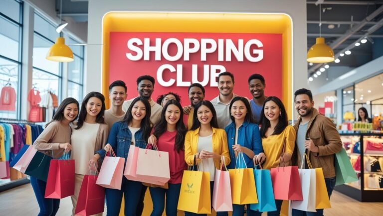 HACER UNA FOTO DE UN CLUB DE COMPRAS CON UN BANNER QUE DIGA _ CLUB DE COMPRAS_SHOPPING CLUB _